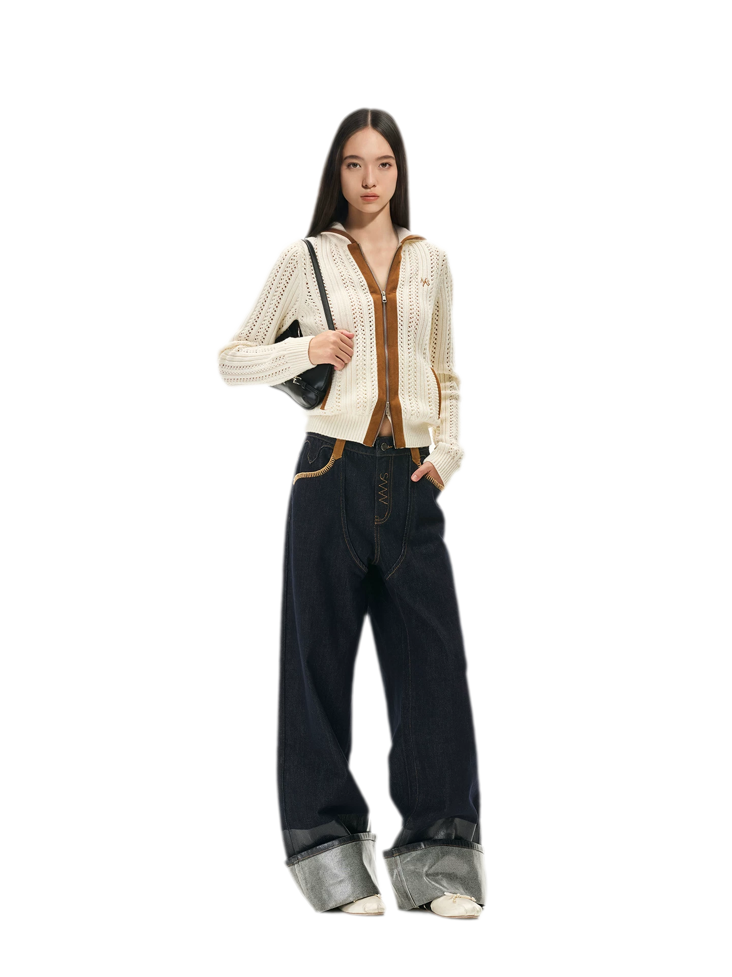 Coated Wide-Leg Denim Jeans