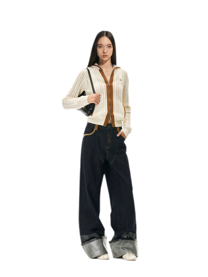 Coated Wide-Leg Denim Jeans