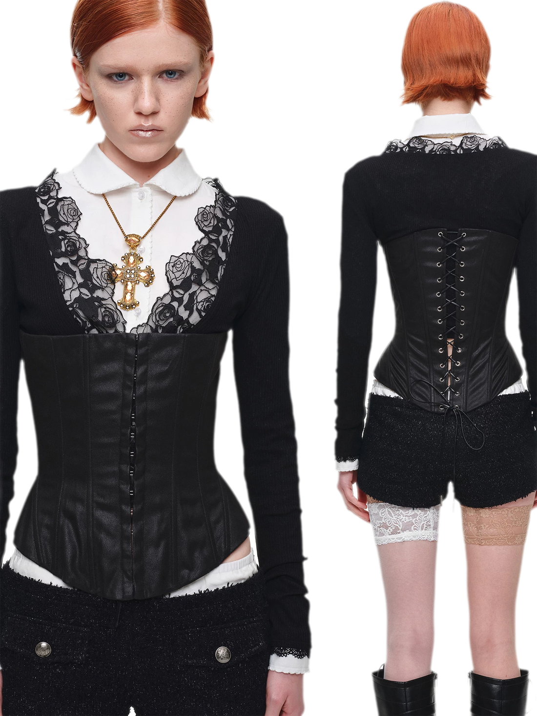 Washed Faux-Leather Corset