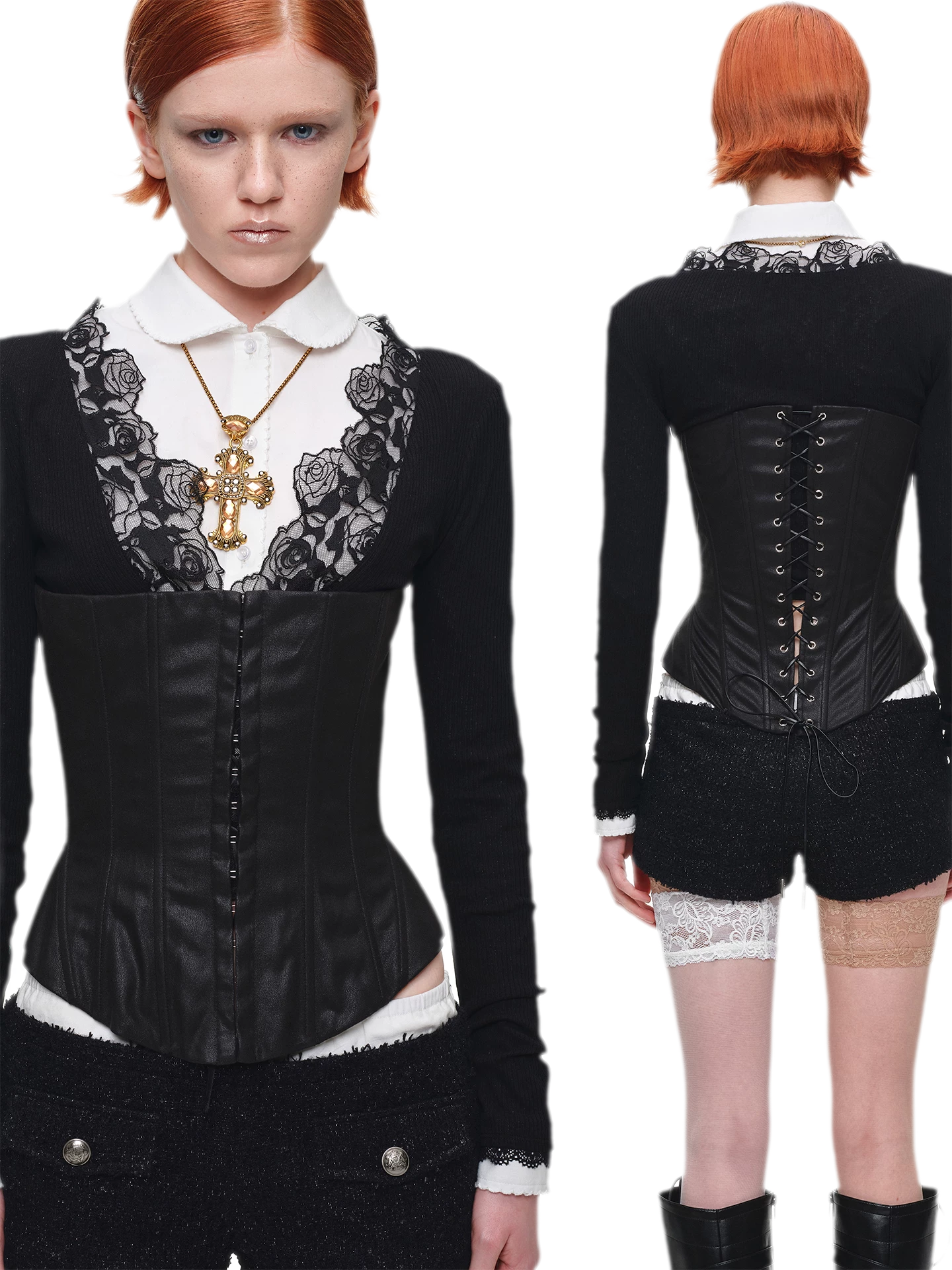 Washed Faux-Leather Corset Belt