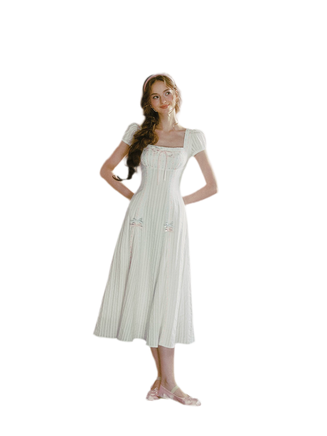 Jacquard Puff-Sleeve Corset Dress