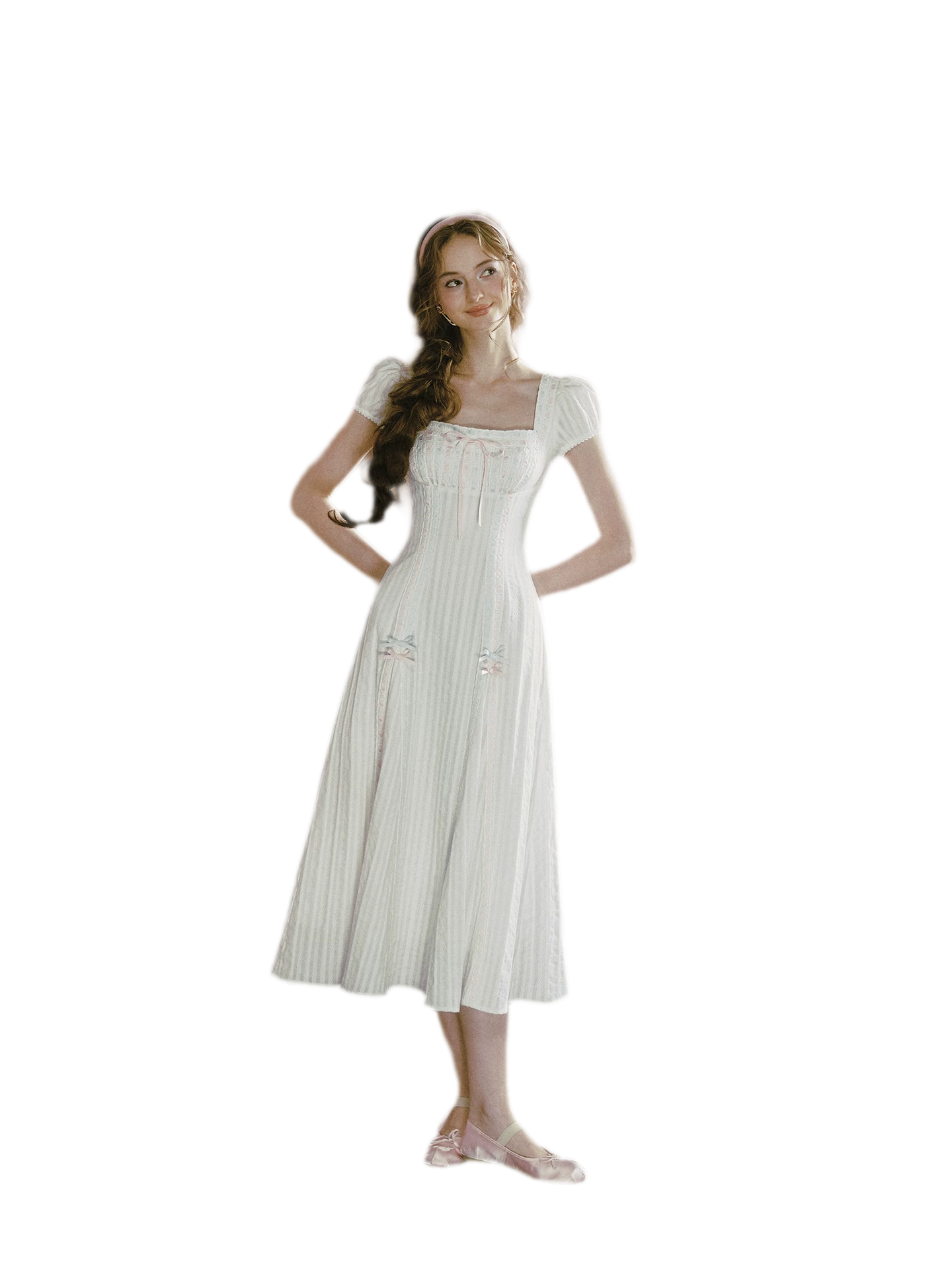 Jacquard Puff-Sleeve Corset Dress