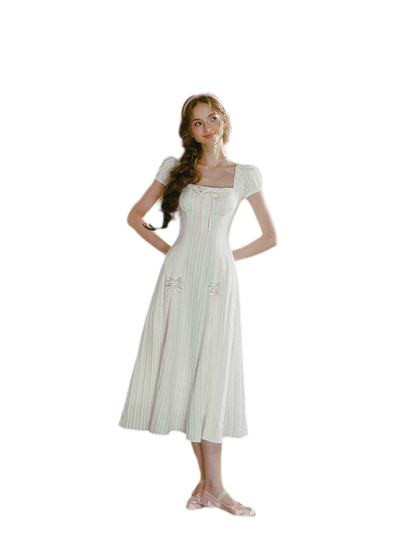 Jacquard Puff-Sleeve Corset Dress