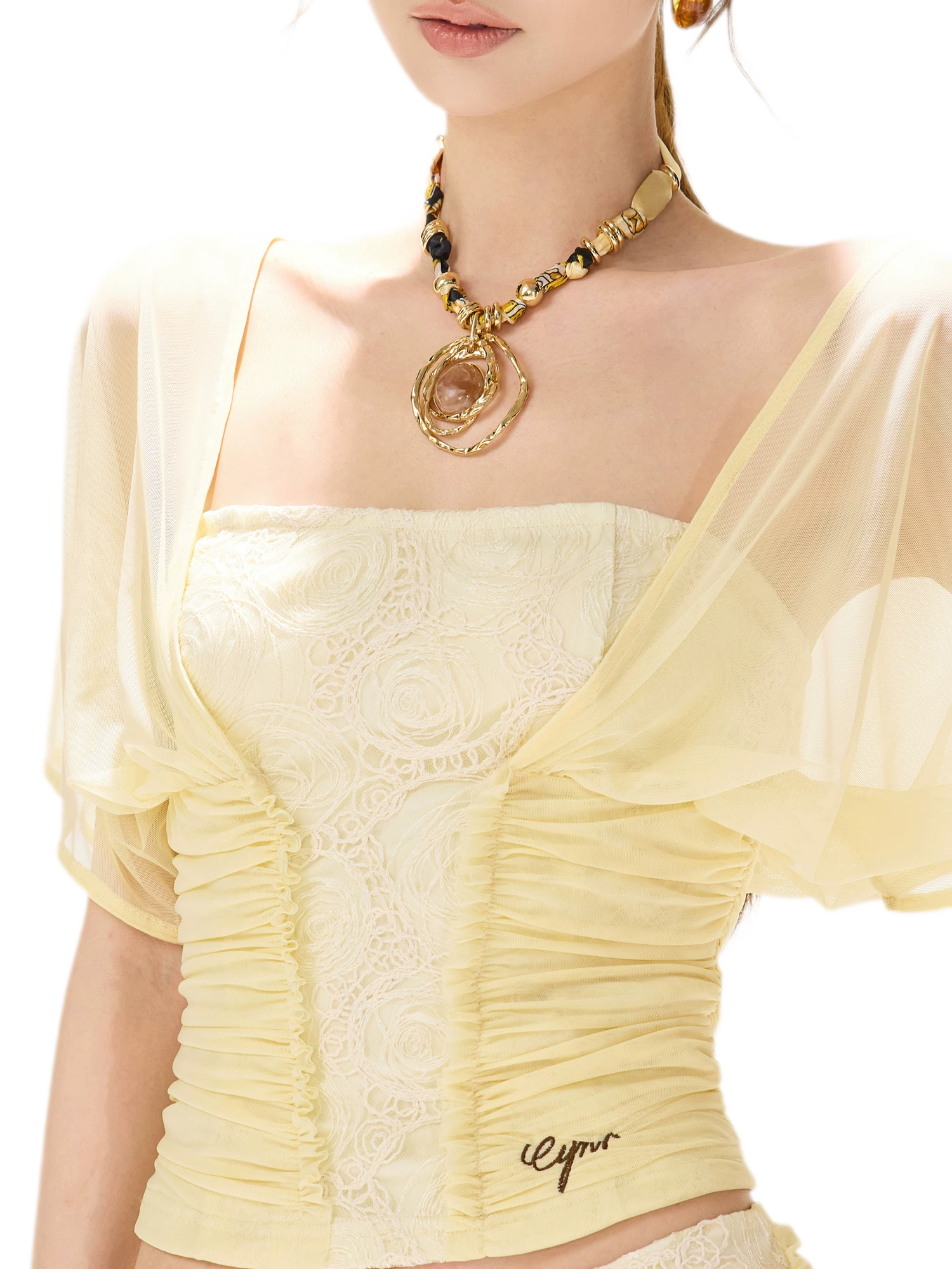 Faux Layered Lace Bustier Top