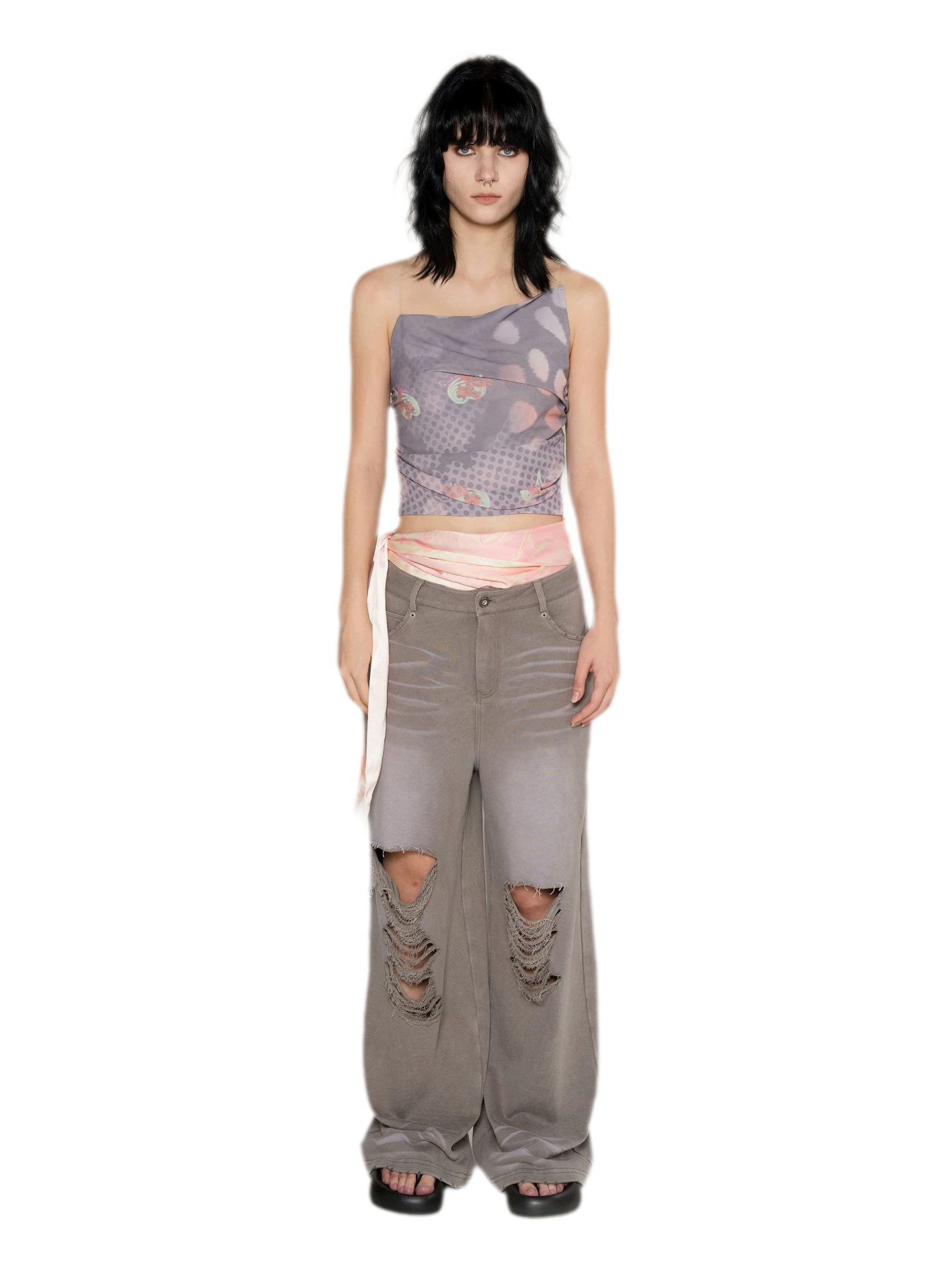 Washed Distressed Straight Pants