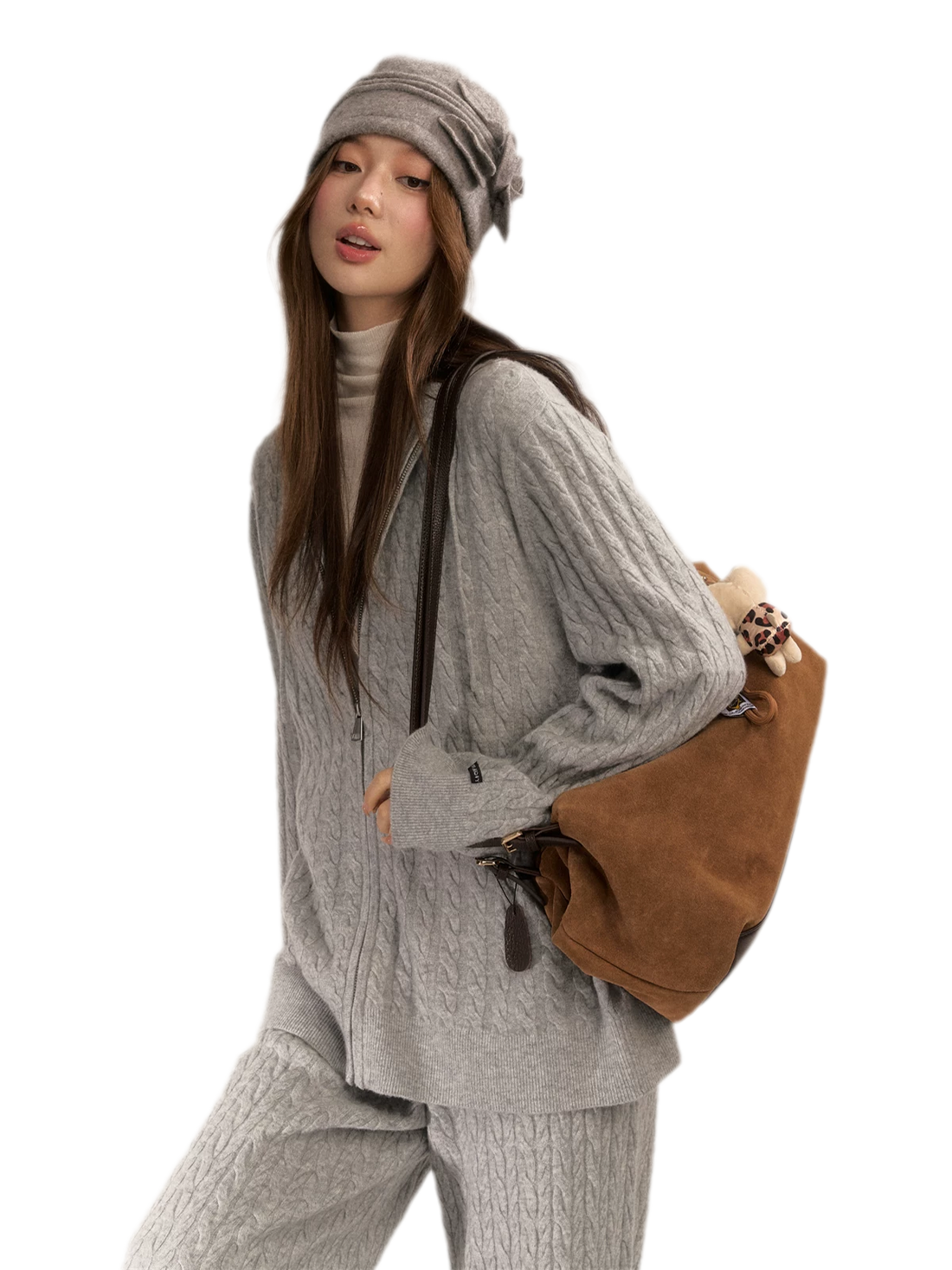 Wool-Blend Cable-Knit Hooded Set
