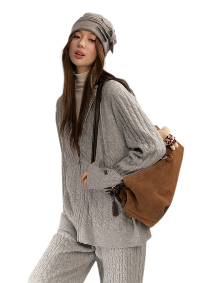 Wool-Blend Cable-Knit Hooded Set