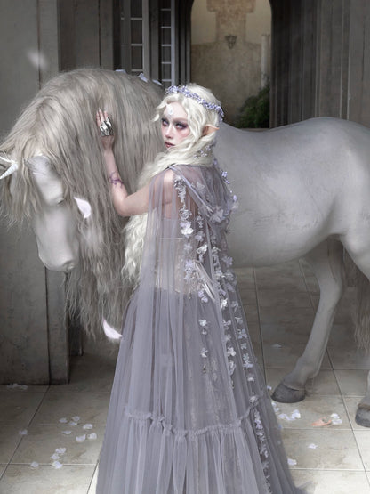 Handcrafted Floral Tulle Hooded Cape