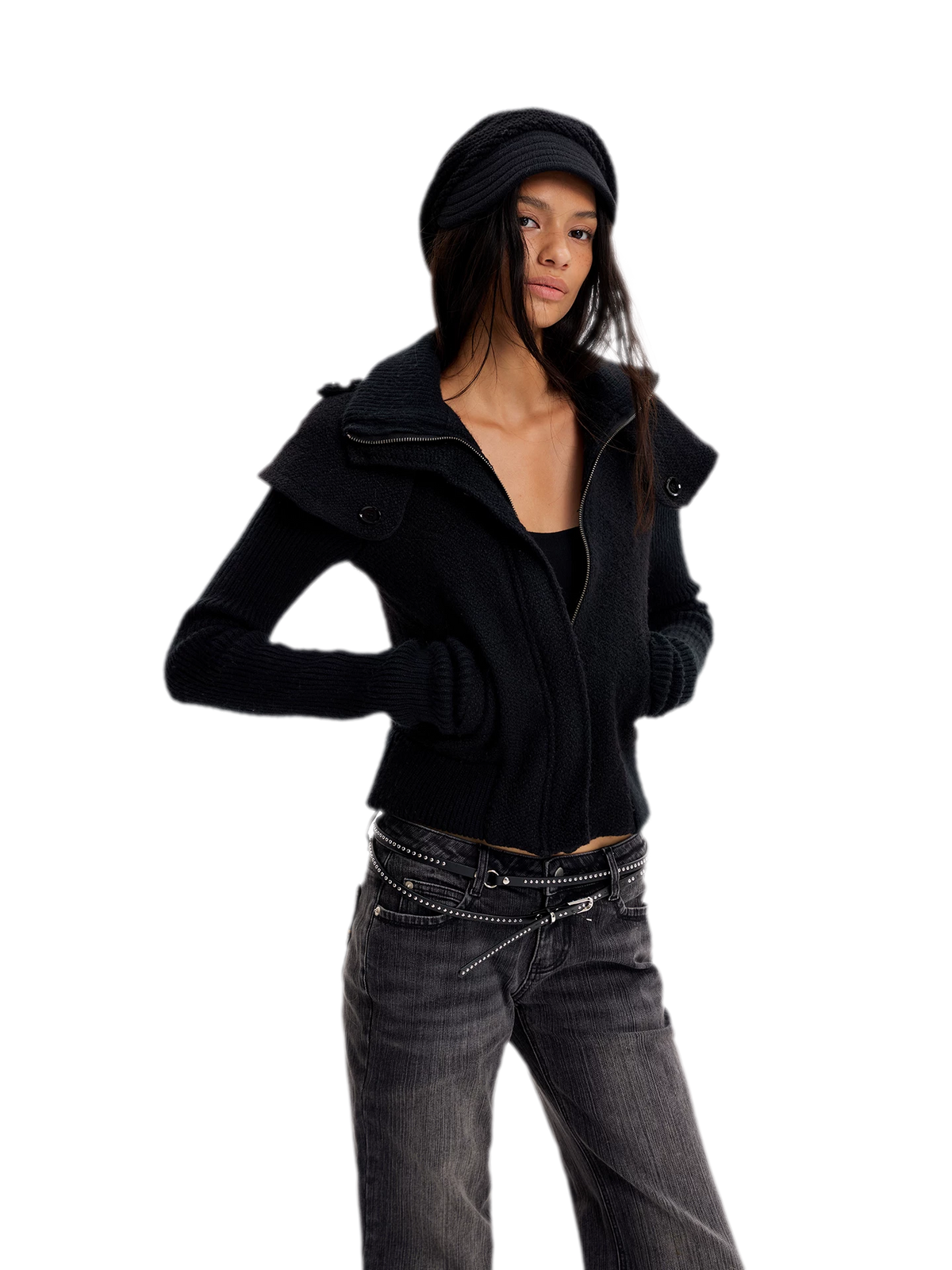 Chaqueta de lana con cuello de chal y patchwork