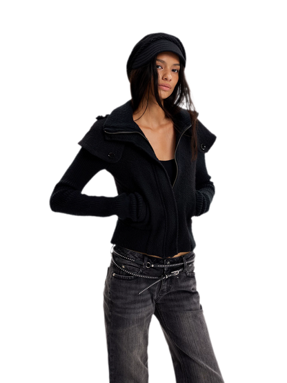 Chaqueta de lana con cuello de chal y patchwork