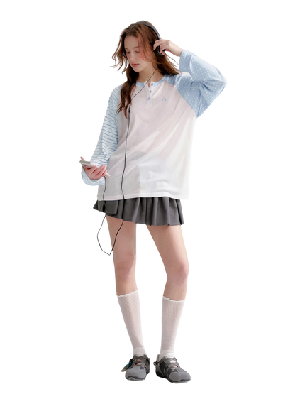Striped Polka Dot Raglan Sleeve Long Sleeve Pullover
