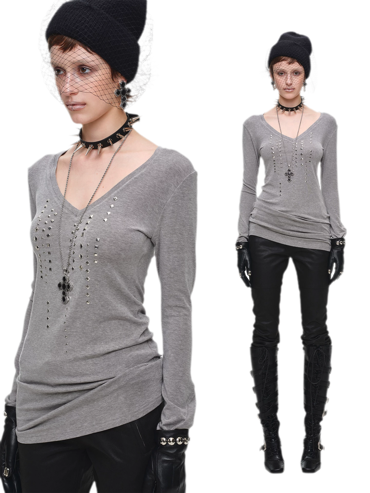 Rhinestone Fitted Knit Top