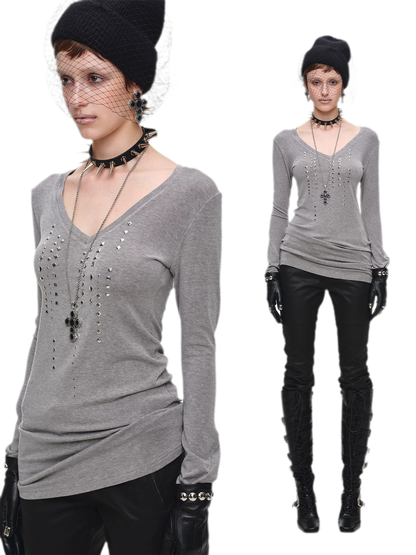Rhinestone Fitted Knit Top