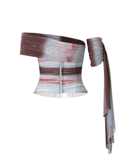 Hand Pleated Mesh Bustier Top