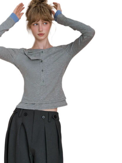 Contrast Cuff Layered Long-Sleeve T-Shirt