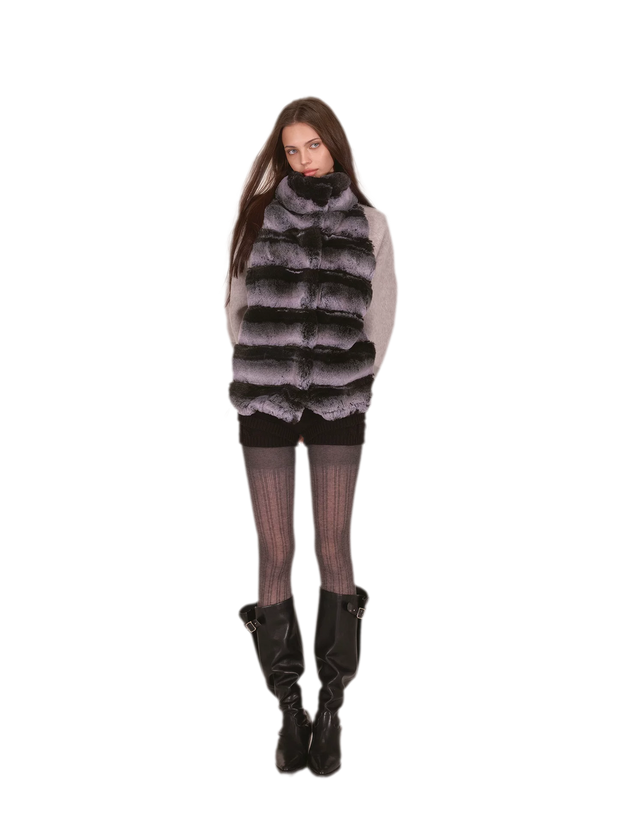 Gradient Faux-Fur Wool Coat