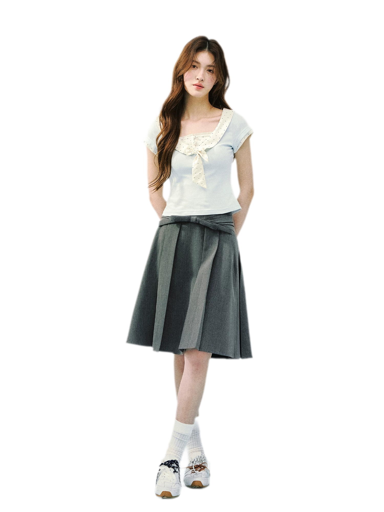 High Waist Pleated Midi Skirt