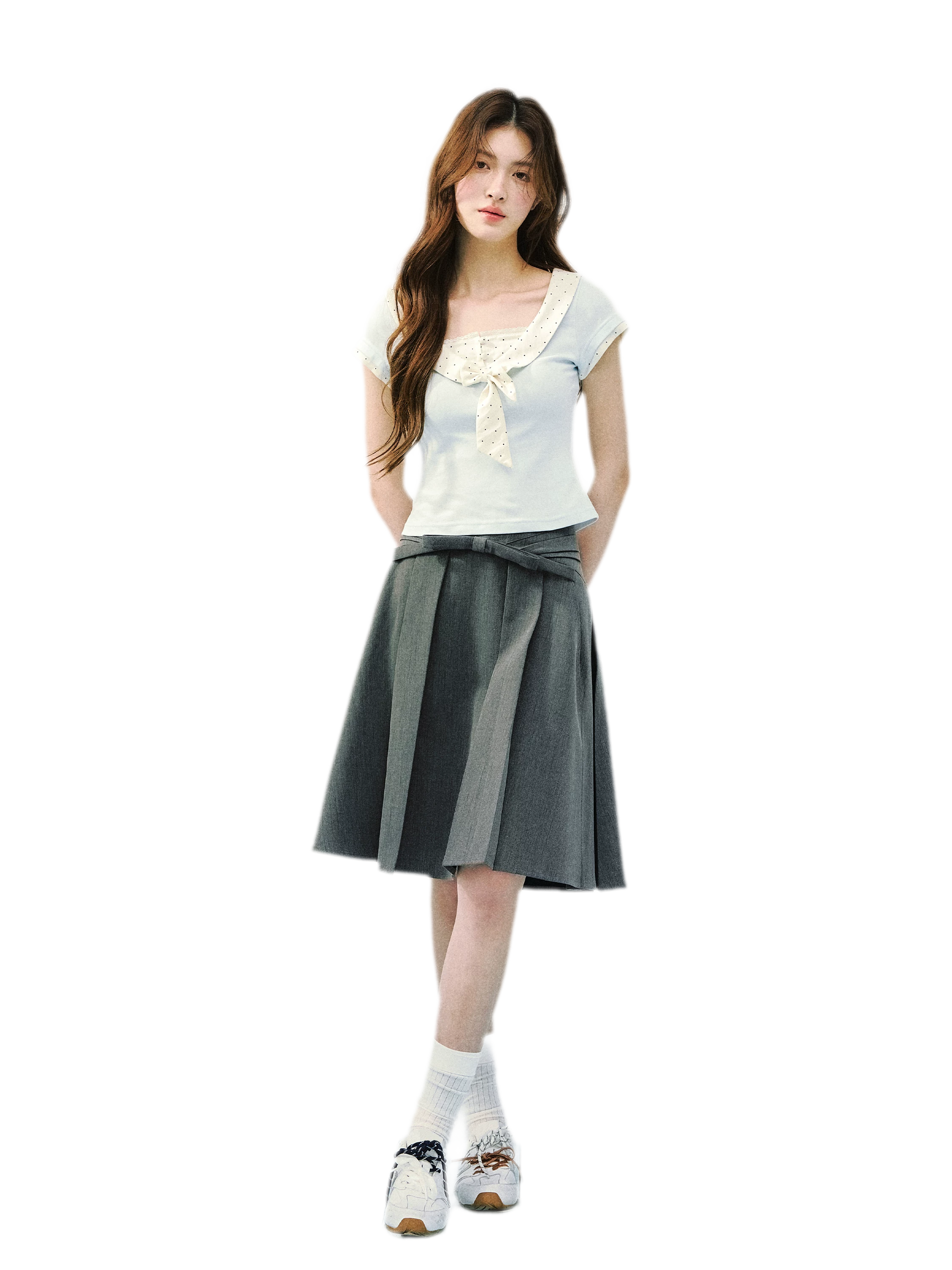 High Waist Pleated Midi Skirt