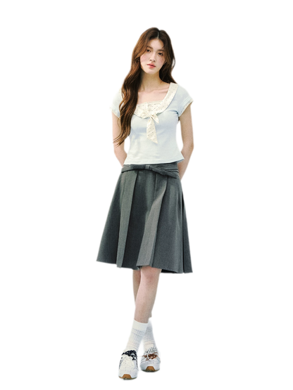 High Waist Pleated Midi Skirt
