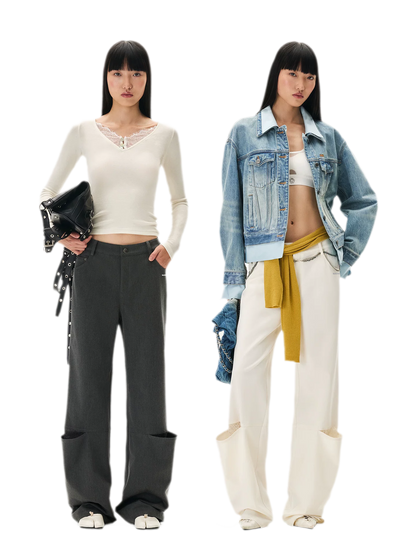 Wool Lace Low-Rise Trousers