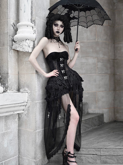 Áo corset bustier nhung lồng chim