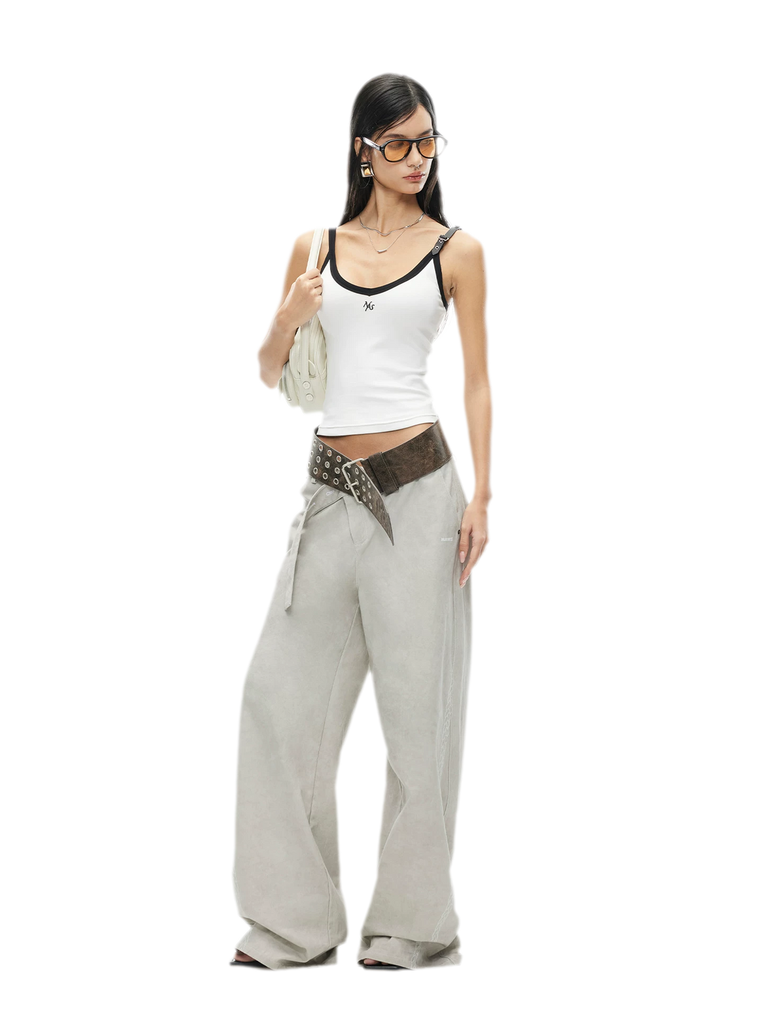Monochrome Adjustable Leather Belt Tank Top