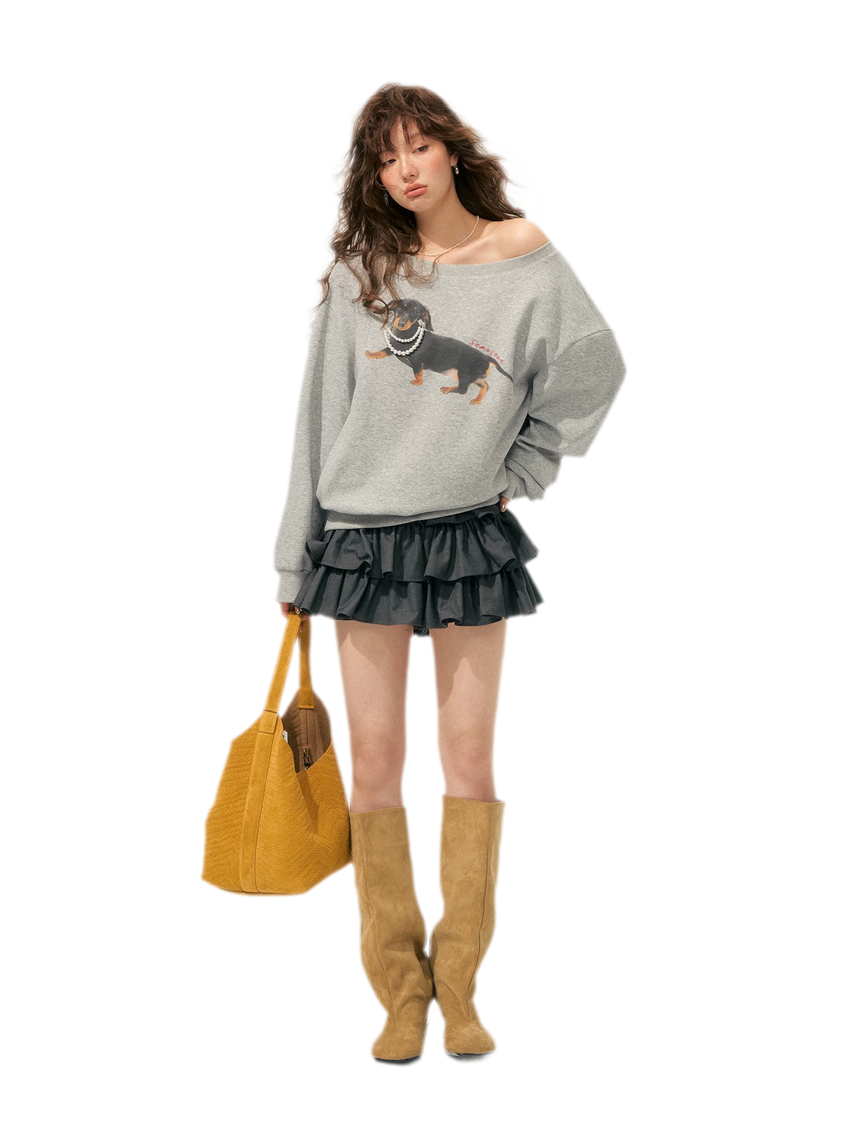 Sweatshirt mit Dackel-Perlenmotiv