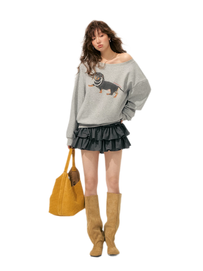 Sweatshirt mit Dackel-Perlenmotiv