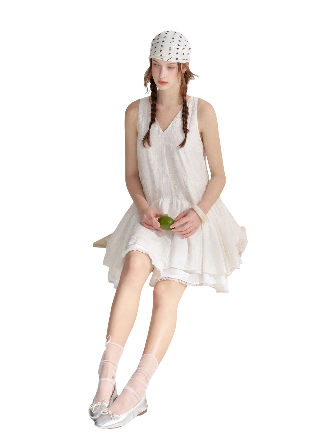 Soft White Embroidered Sleeveless Dress