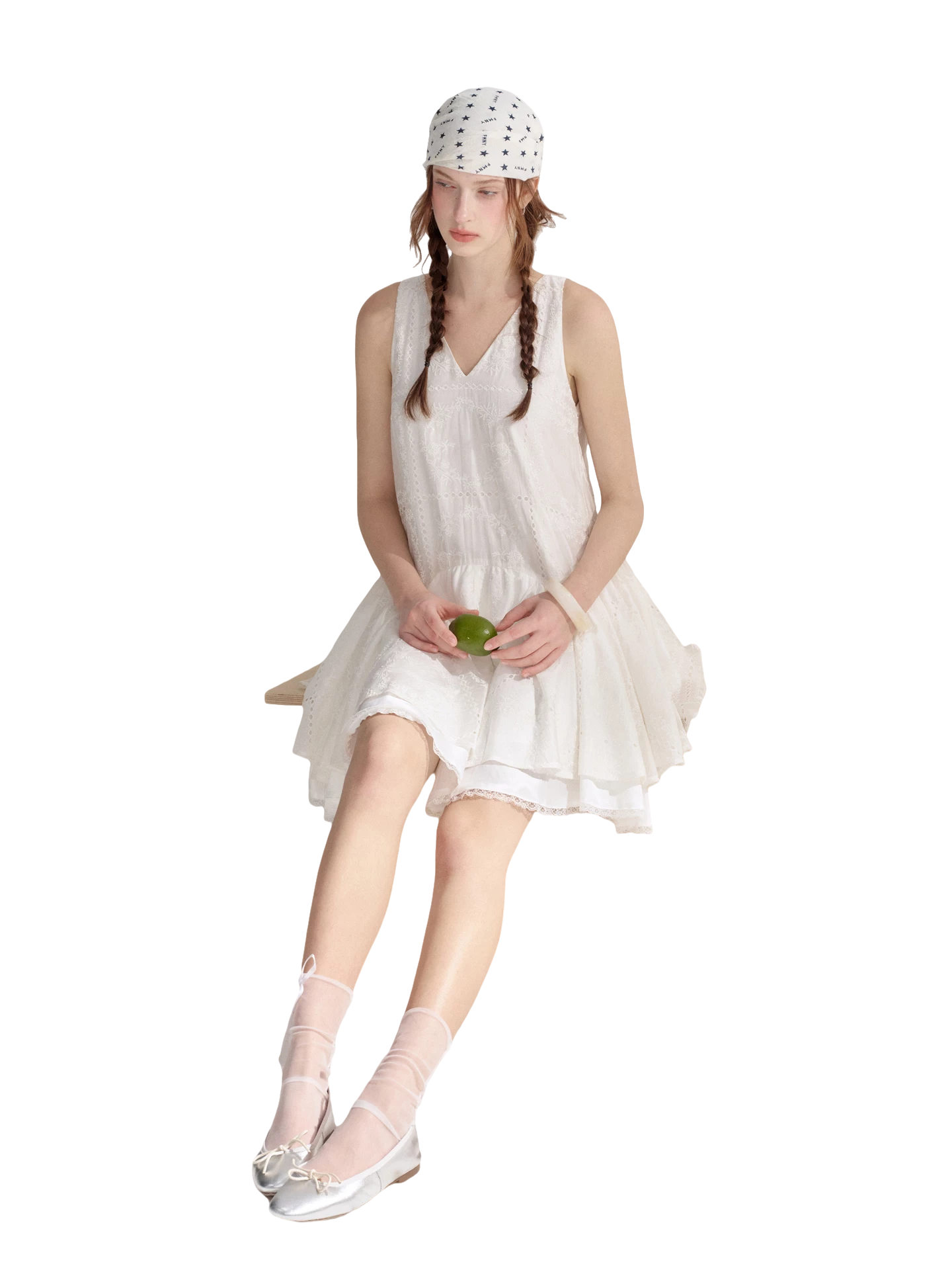 Soft White Embroidered Sleeveless Dress