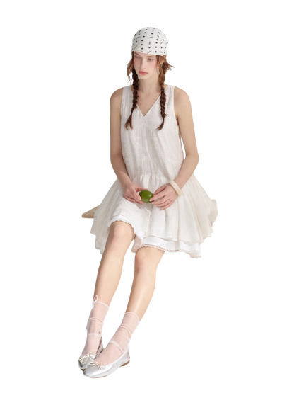Soft White Embroidered Sleeveless Dress