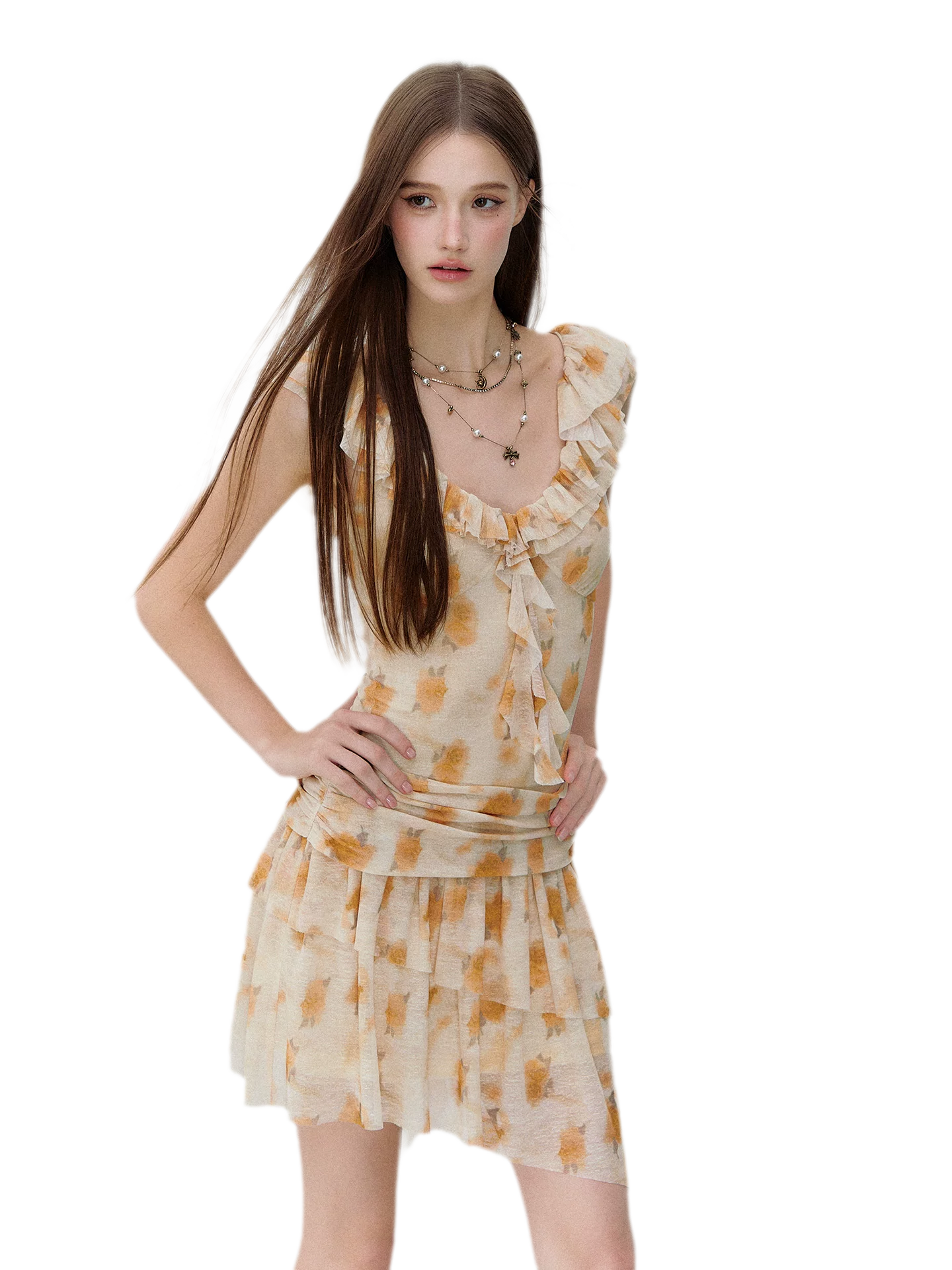 Shadow French Vintage Floral Ruffle Dress