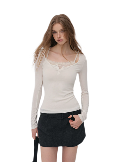 Lace Trim Fitted Top