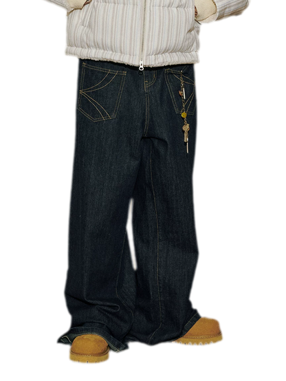 Reversible Denim Baggy Straight Pants