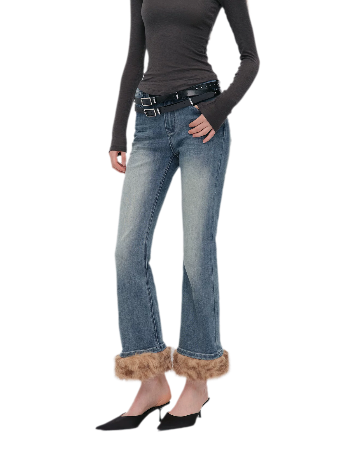 Vintage Washed Cropped Flare Jeans