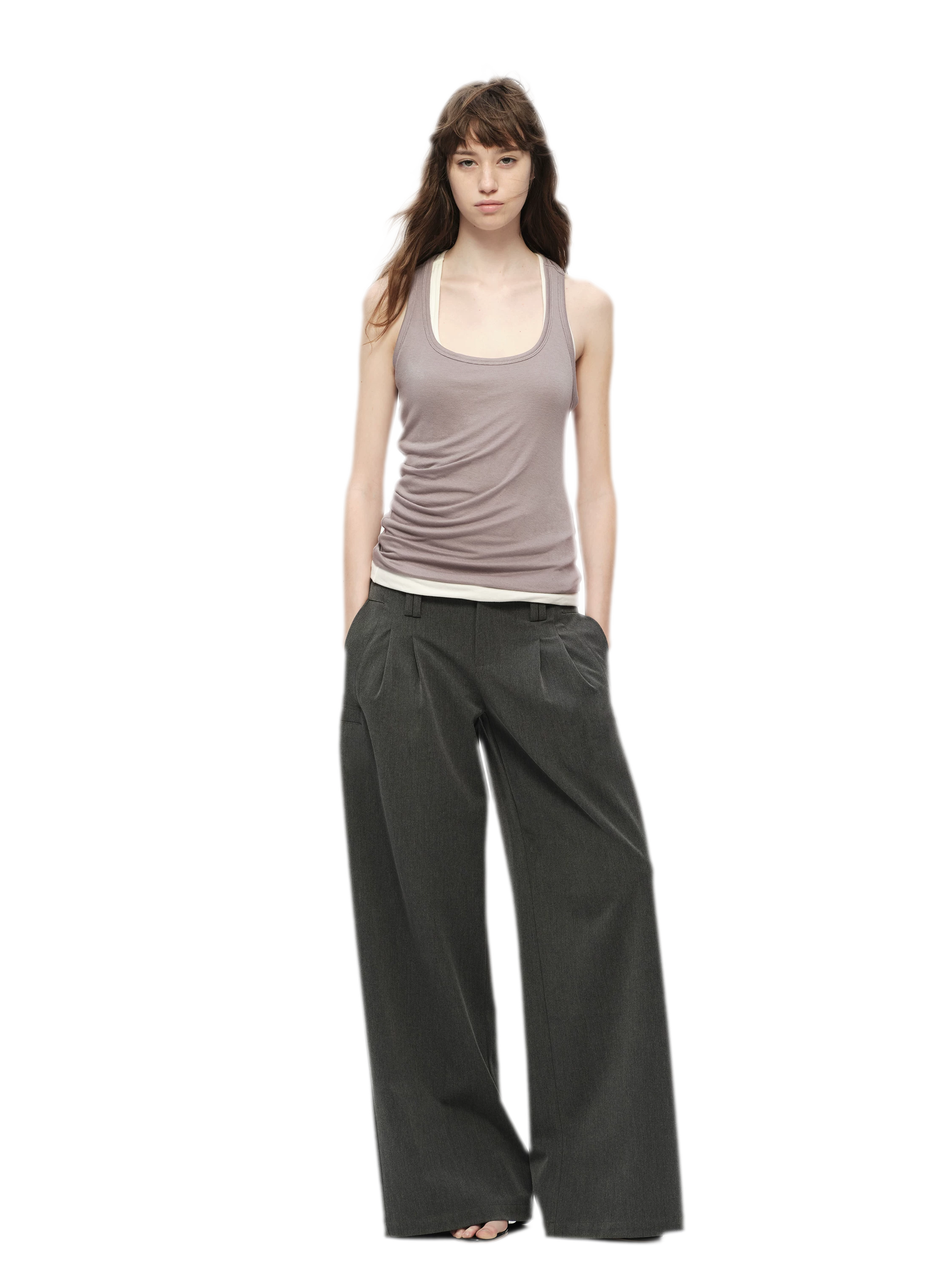 Gray Wide Leg Suit Pants