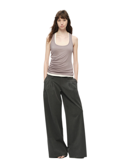 Gray Wide Leg Suit Pants