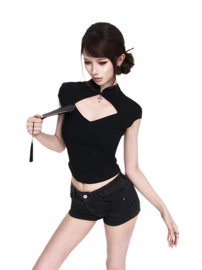 Dark Cutout Cross Tee