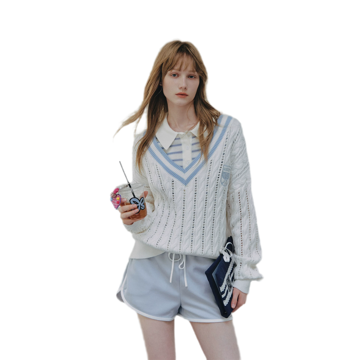 Cable Knit Cropped V-Neck Sweater
