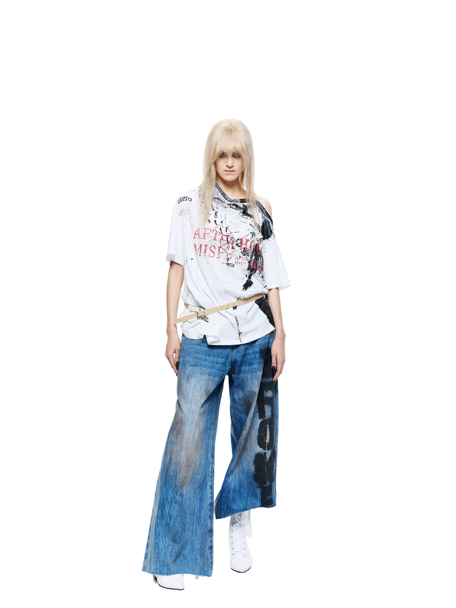 Punk T-shirt with Distressed Print and Open Back