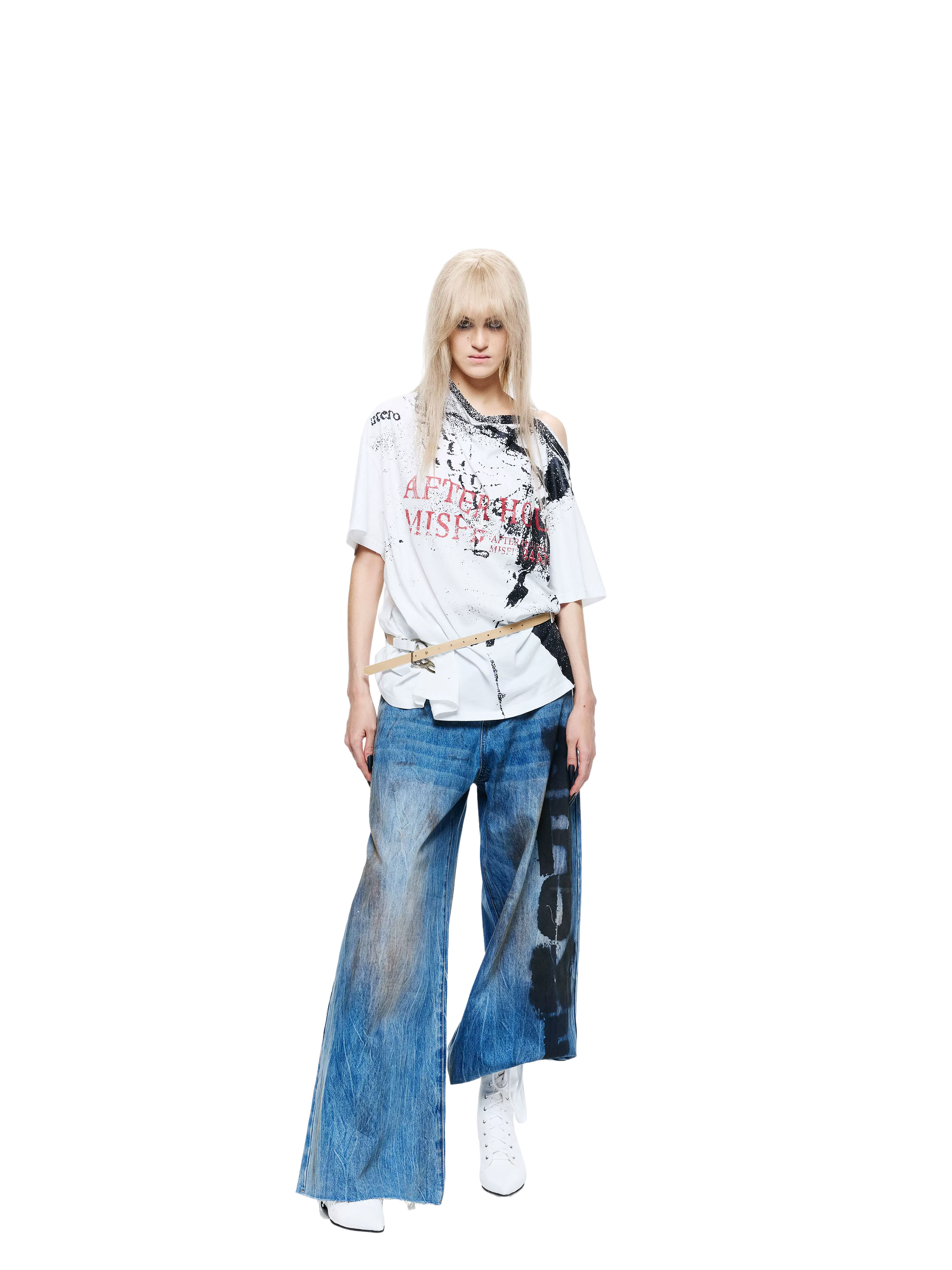 Punk T-shirt with Distressed Print and Open Back
