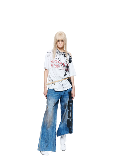 Punk T-shirt with Distressed Print and Open Back