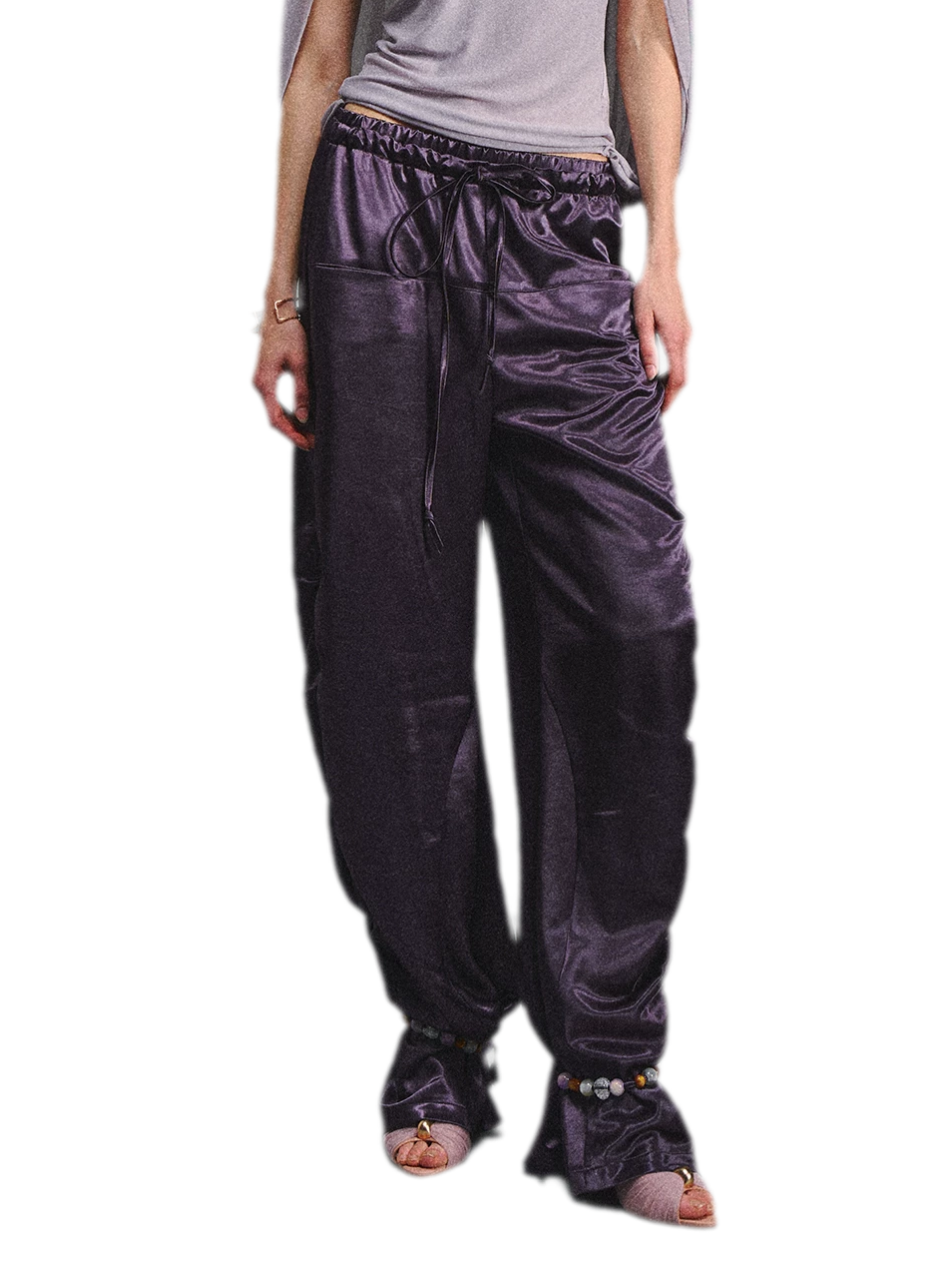 Satin Jogger Pants with Beaded Drawstring
