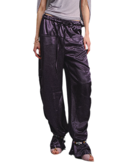 Satin Jogger Pants with Beaded Drawstring