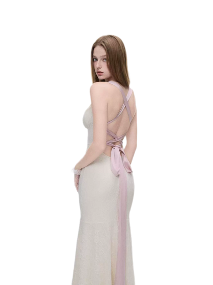 Floral Lace Open-Back Dress