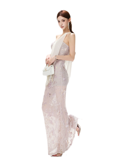 Flocked Floral Mermaid Dress