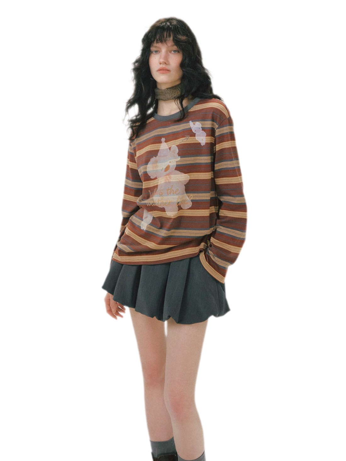 Vintage Striped Bear Graphic T-Shirt