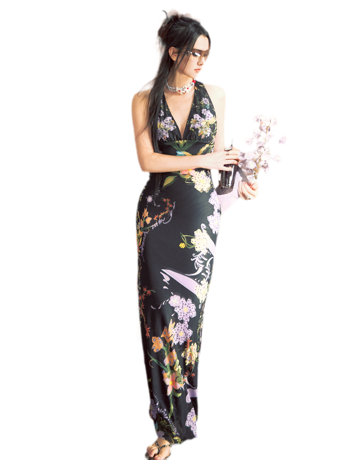 Romantic Floral Halter Long Dress