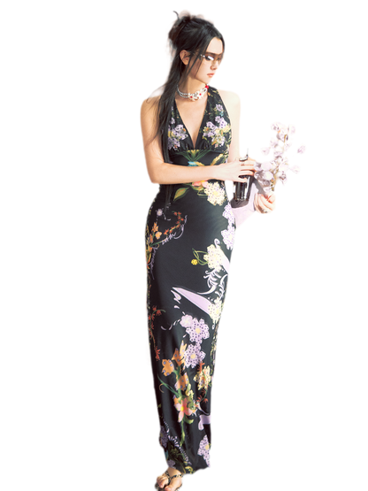 Romantic Floral Halter Long Dress
