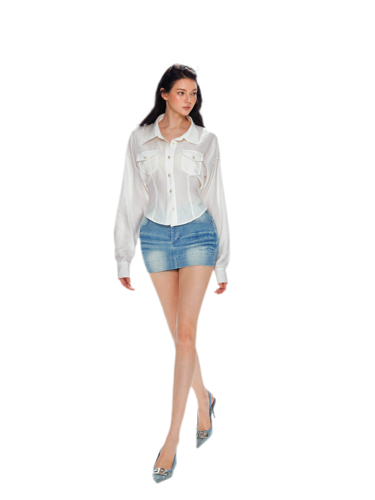 Washed Denim Low-Rise Skort